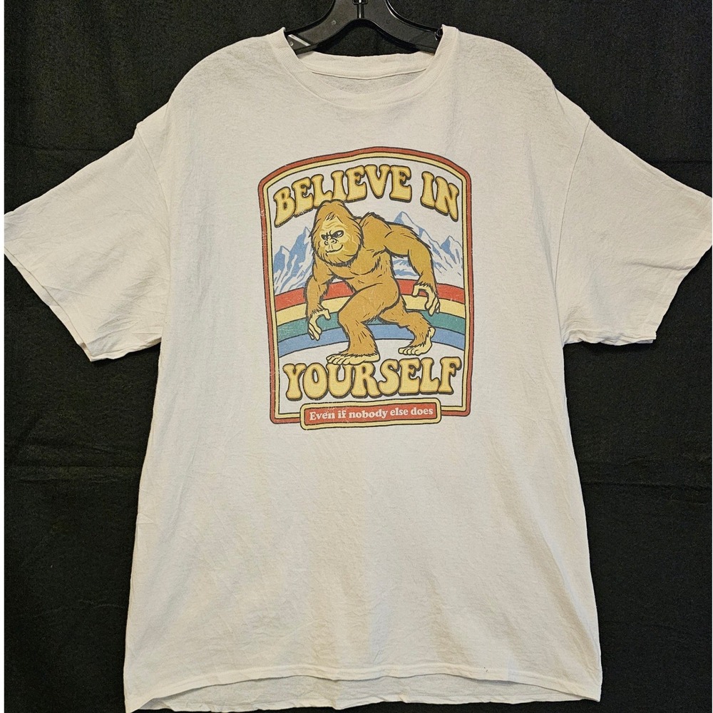 DXM Mens Believe In Yourself Bigfoot Graphic‎ T-Shirt White Size L 1555